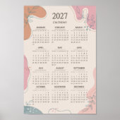 2027 Abstract Shape Boho Aesthetic Beige Calendar ポスター (正面)