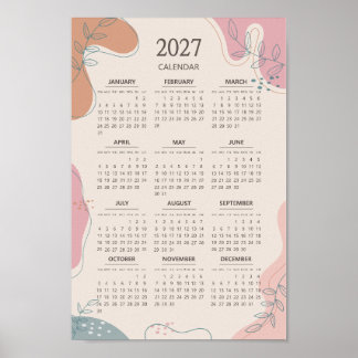 2027 Abstract Shape Boho Aesthetic Beige Calendar ポスター