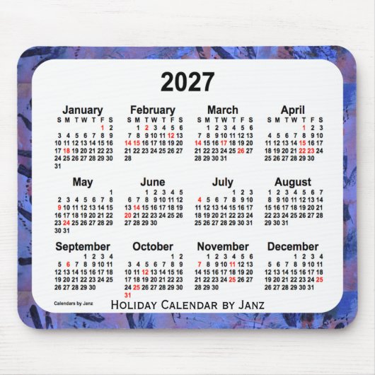2027 Blue Holiday Art Calendar by Janz Mouse pad マウスパッド (正面)