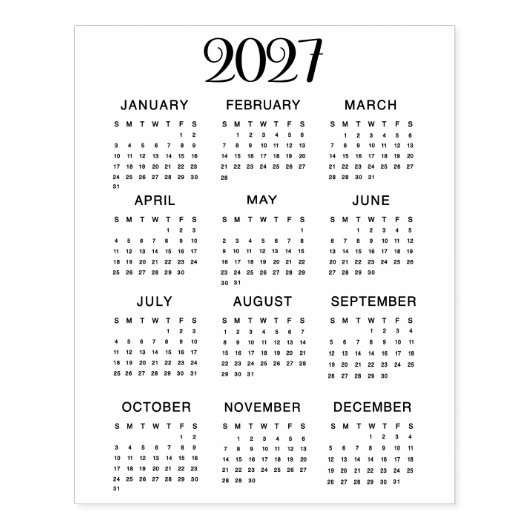 2027 Calendar #1 Four Rows, Three Columns ラバースタンプ (インプリント)