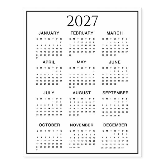 2027 Calendar #2 Four Rows, Three Columns ラバースタンプ (インプリント)