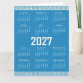 2027 Calendar, Greek Fret, Cosmic Latte on Blue カード (正面)