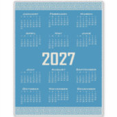2027 Calendar, Greek Fret, Cosmic Latte on Blue シール (正面)