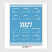 2027 Calendar, Greek Fret, Cosmic Latte on Blue シール (シート)