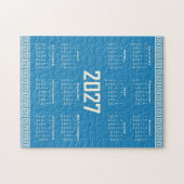2027 Calendar, Greek Fret, Cosmic Latte on Blue ジグソーパズル (横)