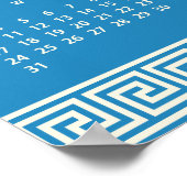 2027 Calendar, Greek Fret, Cosmic Latte on Blue ポスター (角)