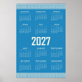 2027 Calendar, Greek Fret, Cosmic Latte on Blue ポスター (正面)