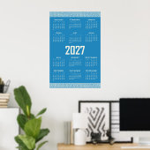 2027 Calendar, Greek Fret, Cosmic Latte on Blue ポスター (ホームオフィス)