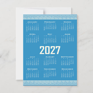 2027 Calendar, Greek Fret, Cosmic Latte on Blue マグネット招待状