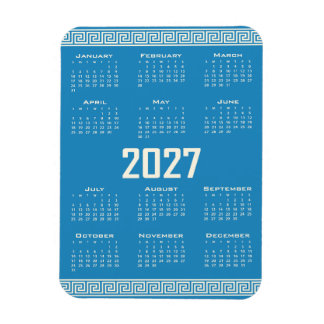 2027 Calendar, Greek Fret, Cosmic Latte on Blue マグネット