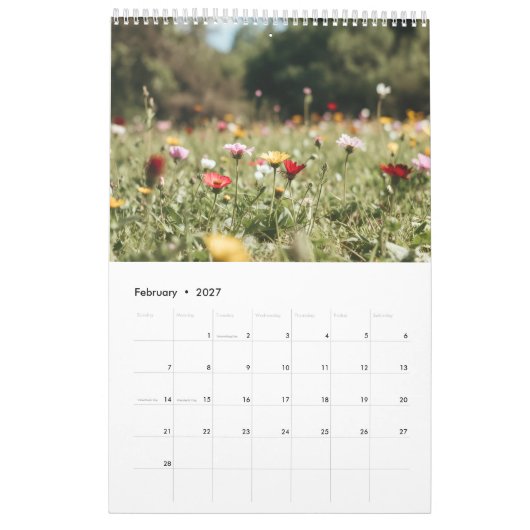 2027 Flowers Calendar (Images created by Grok) カレンダー (2月 2027)