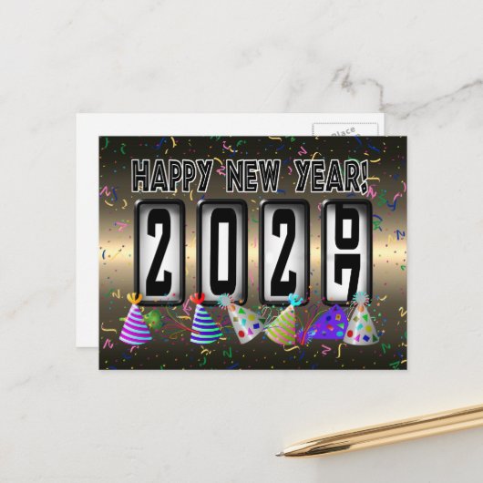 2027 Happy New Year Odometer ポストカード (正面/裏面インサイチュ)