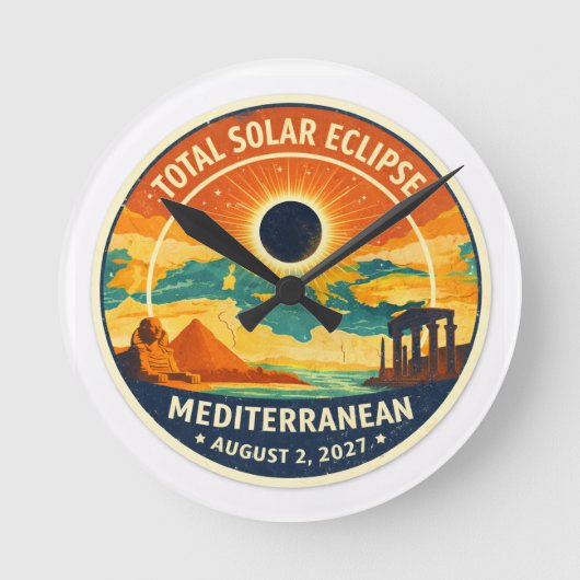 2027 Mediterranean Solar Eclipse ラウンド壁時計 (正面)