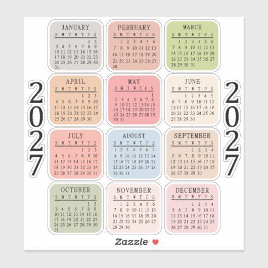 2027 Micro Calendar Pastel Color Bujo Planner  シール (シート)
