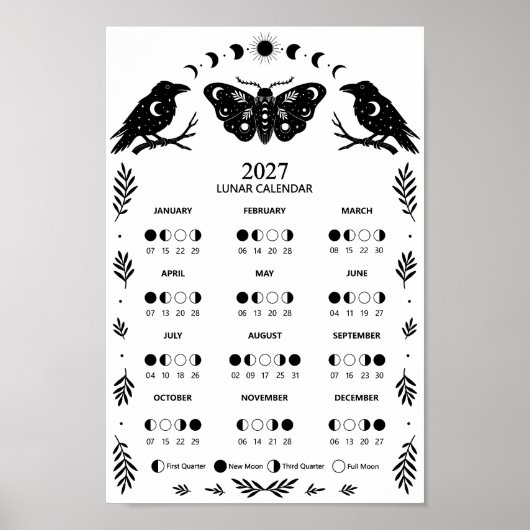 2027 Moth Crow Celestial Lunar Moon Calendar ポスター (正面)