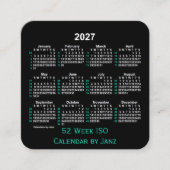 2027 Neon 52週間ISOカレンダー(Janz) スクエア名刺 (正面)