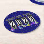 2027 Odometer New Years Party ラウンドペーパーコースター<br><div class="desc">* HAPPY NEW YEAR 2027! * Fun party hats and confetti to celebrate the New Year. * Dimensions: 4" x 4" * Sold as sets of 6 * Tough, durable, and absorbent – perfect for New Years parties * Several shapes to choose from. * You can personalize by changing the...</div>