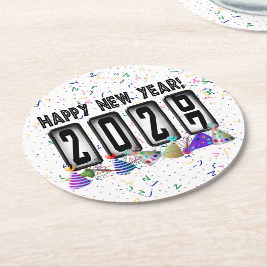 2027 Odometer New Years Party ラウンドペーパーコースター (アングル)