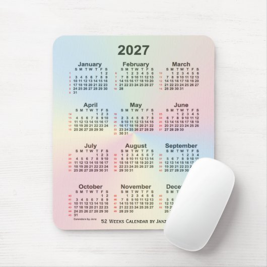 2027 Rainbow Cloud 52 Week Calendar by Janz マウスパッド (マウス)