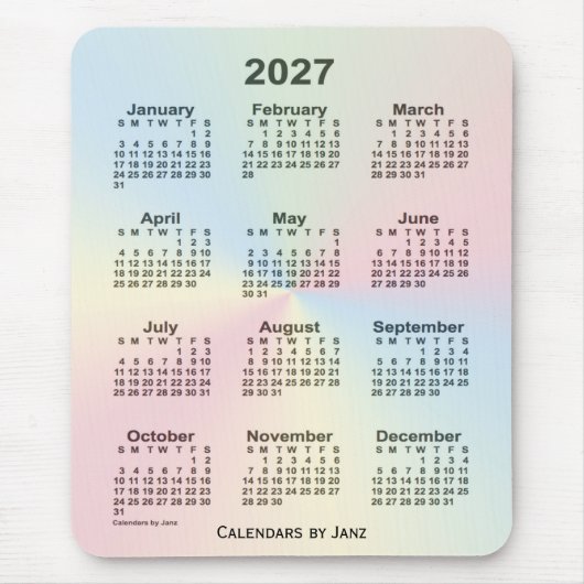 2027 Rainbow Cloud Calendar by Janz マウスパッド (正面)