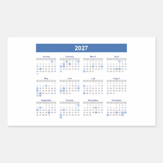 2027 Rectangular Monthly Calendar 長方形シール (正面)