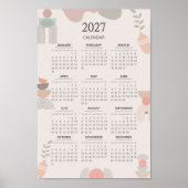 2027 Scandinavian Calendar Boho Aesthetic Beige ポスター (正面)