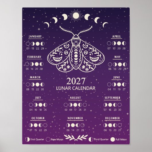 2027 Witchcraft Moth Celestial Lunar Moon Calendar ポスター (正面)