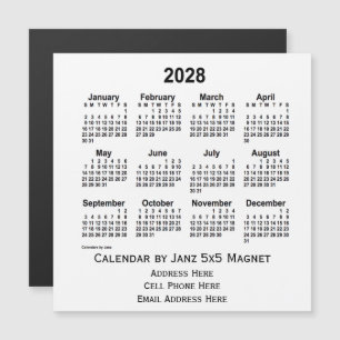 2028ホワイトビジネスカレンダーby Janz 5x5マグネット