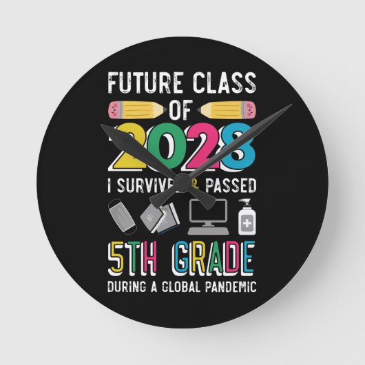 2028年の未来生き延び種目と5年生を超える ラウンド壁時計 (正面)
