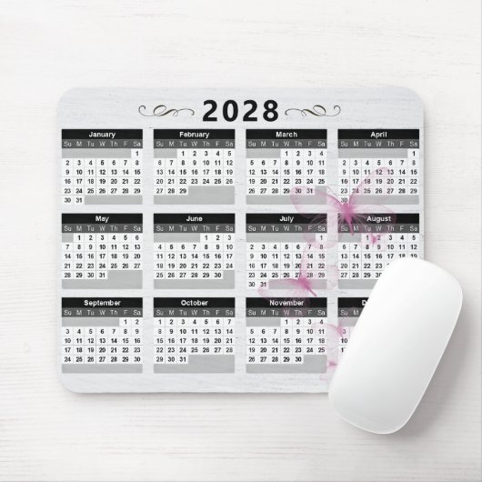 2028年カレンダー 蝶々とウッド マウスパッド (マウス)