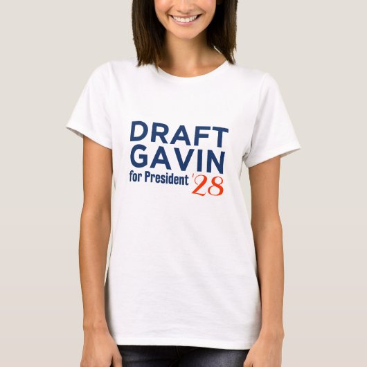 2028年ガビン・ニューサム大統領予備選Tシャツ! Tシャツ (正面)