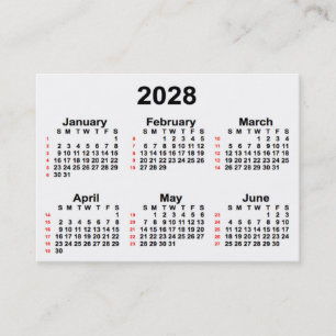 2028年52週間カレンダー(Janz Business Cards) 名刺