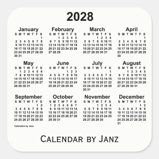 2028白カレンダーby Janz Squareステッカー スクエアシール (正面)
