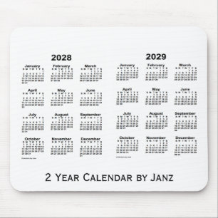 2028-2029白Janzのマウスパッドによる2年のカレンダー マウスパッド
