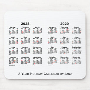 2028-2029白Janz著2年の休日のカレンダー マウスパッド
