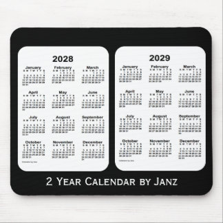 2028-2029 Black and White 2 Year Calendar by Janz マウスパッド