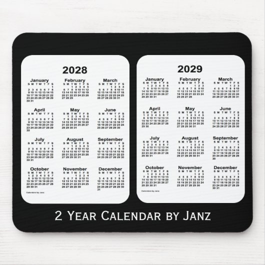 2028-2029 Black and White 2 Year Calendar by Janz マウスパッド (正面)