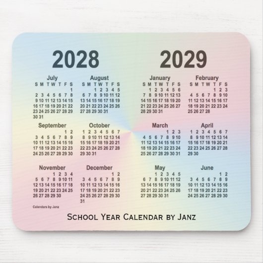 2028-2029 Rainbow Cloud School Calendar by Janz マウスパッド (正面)