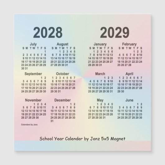 2028-2029 Rainbow School Year Calendar by Janz (正面)
