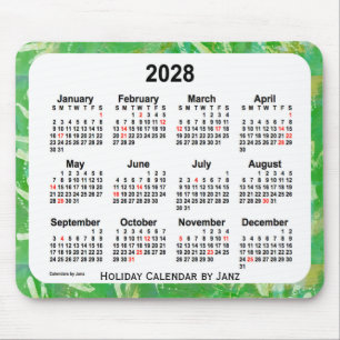 2028 Janzのマウスパッドによる緑の休日の芸術のカレンダー マウスパッド
