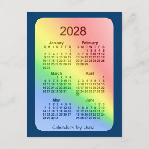 2028 Rainbow Blue 6ヶ月ミニカレンダーby Janz ポストカード