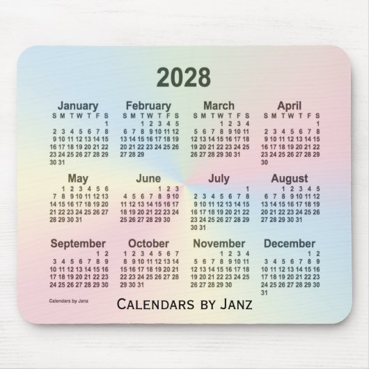 2028 Rainbow Cloud Calendar by Janz マウスパッド (正面)