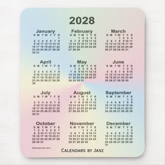 2028 Rainbow Cloud Calendar by Janz マウスパッド (正面)