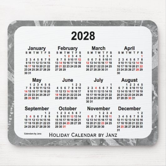 2028 Silver Holiday Art Calendar by Janz Mouse pad マウスパッド (正面)