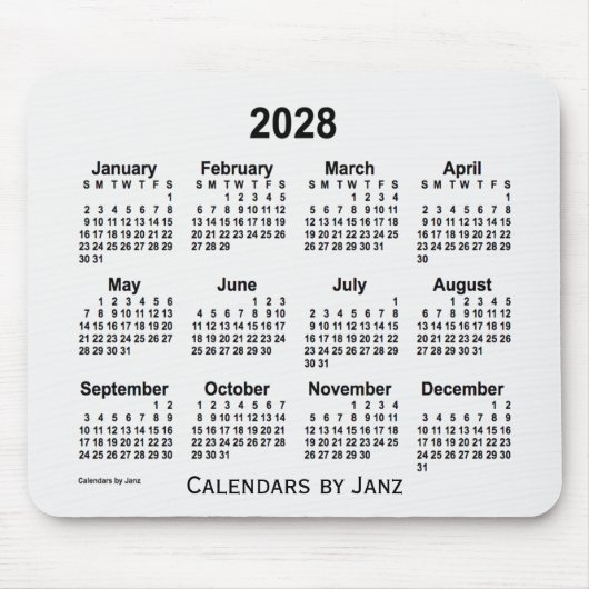 2028 White Smoke Calendar by Janz Mouse pad マウスパッド (正面)
