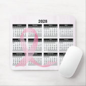 2028 Year Calendar Pink Ribbon マウスパッド (マウス)