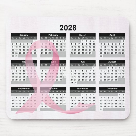2028 Year Calendar Pink Ribbon マウスパッド (正面)