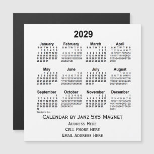 2029ホワイトビジネスカレンダーby Janz 5x5マグネット