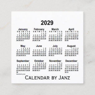2029年ホワイトカレンダー(Janz Square名刺) スクエア名刺