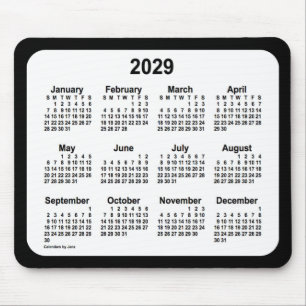 2029年黒いカレンダー(1月2日) マウスパッド